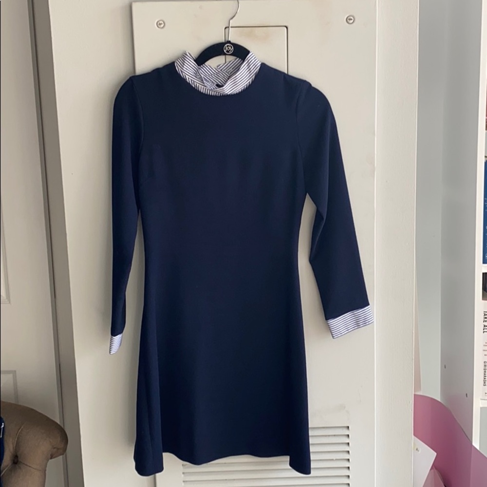 Sandro blue collared dress with jewel buttons